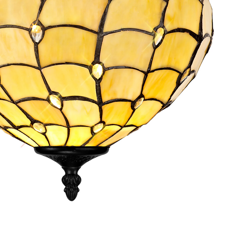 Regal Lighting SL-1442/1 3 Light 30cm Tiffany Uplighter Semi Flush Beige/Clear Crystal/Black