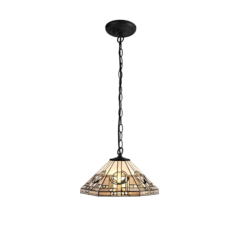 Regal Lighting SL-1458/BL 1 Light Downlighter Pendant E27 With 40cm Tiffany Shade, White/Grey/Black/Clear Crystal/Black