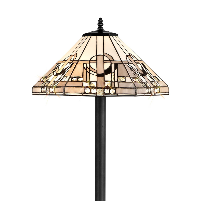 Regal Lighting SL-1453/BL 2 Light Octagonal Floor Lamp E27 With 40cm Tiffany Shade, White/Grey/Black/Clear Crystal/Black