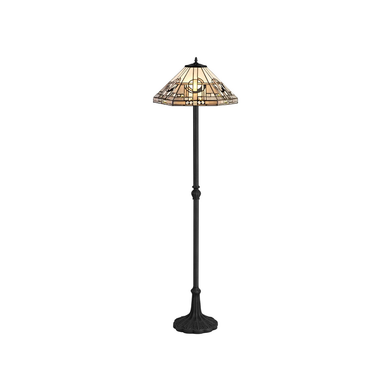 Regal Lighting SL-1452/BL 2 Light Leaf Design Floor Lamp E27 With 40cm Tiffany Shade, White/Grey/Black/Clear Crystal/Black