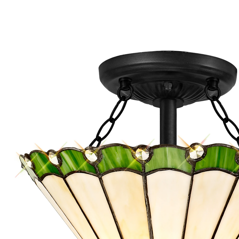 Regal Lighting SL-1241/1 2 Light 30cm Tiffany Uplighter Semi Flush Green/Cream/Crystal/Black