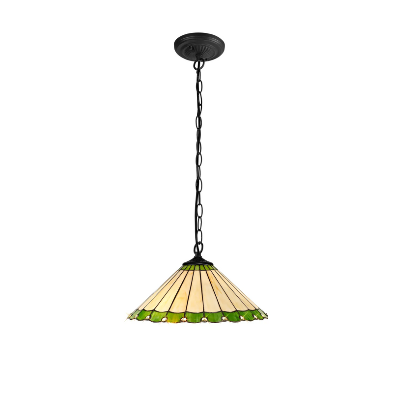 Regal Lighting 1 Light 40cm Tiffany Pendant Green And Cream With Clear Crystal Shade • SL-1234-1