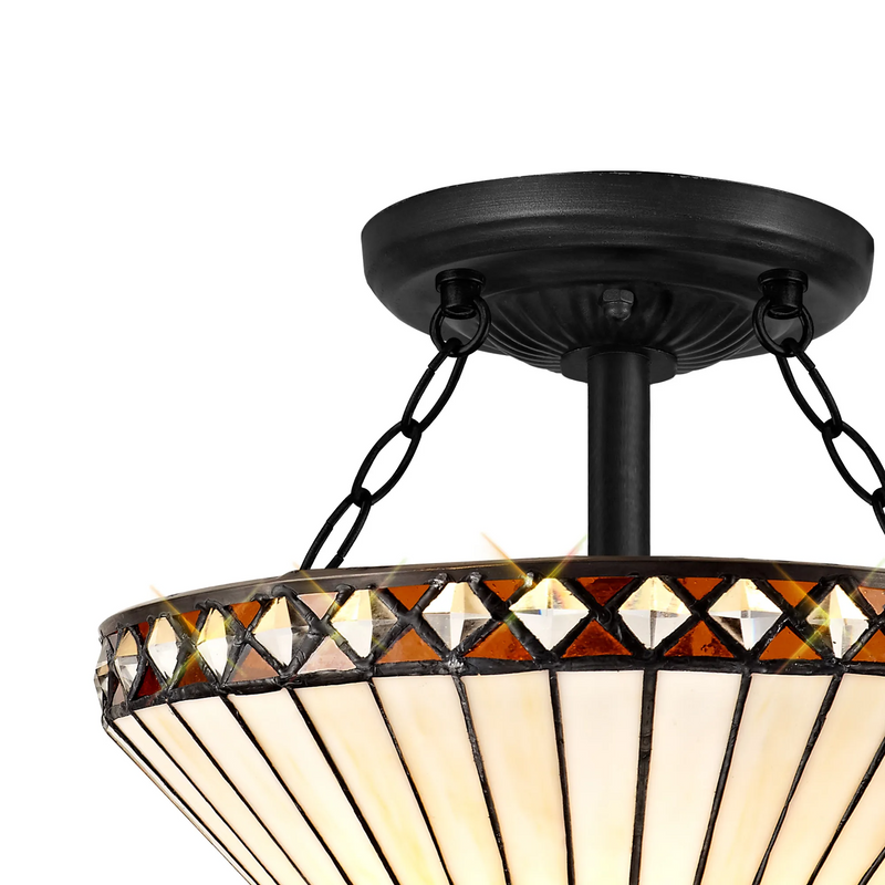 Regal Lighting SL-1263/1 2 Light 30cm Tiffany Uplighter Semi Flush Amber/Cream/Crystal/Black
