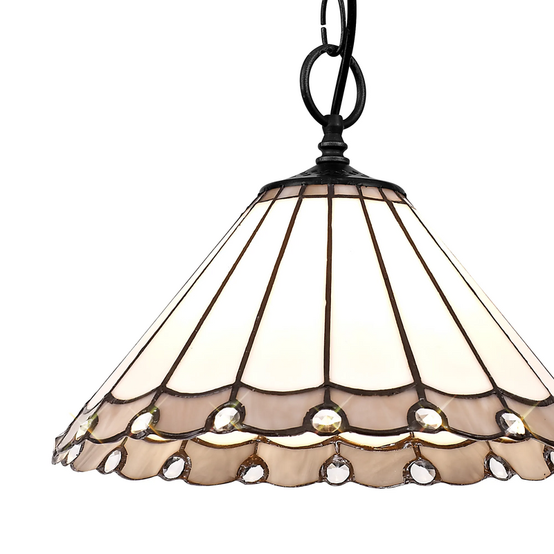 Regal Lighting SL-1156/1 1 Light Downlighter Pendant E27 With 30cm Tiffany Shade, Grey/Cream/Crystal/Black