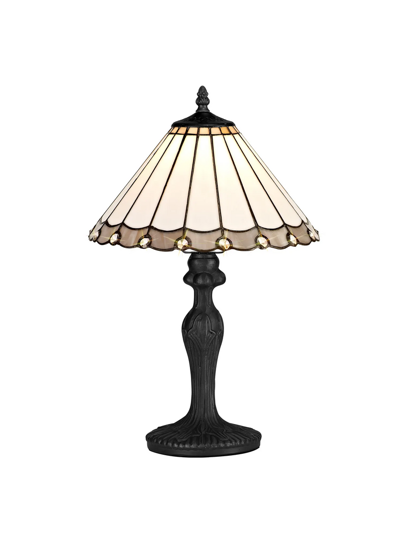 Regal Lighting SL-1158/1 1 Light Curved Table Lamp E27 With 30cm Tiffany Shade, Grey/Cream/Crystal/Black