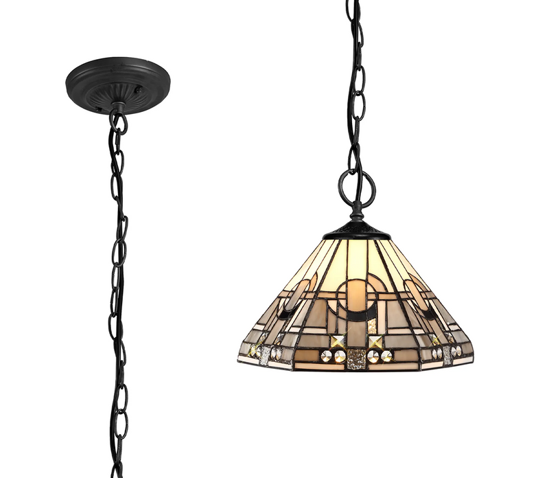 Regal Lighting SL-1466/BL 3 Light Downlighter Pendant E27 With 30cm Tiffany Shade, White/Grey/Black/Clear Crystal/Black