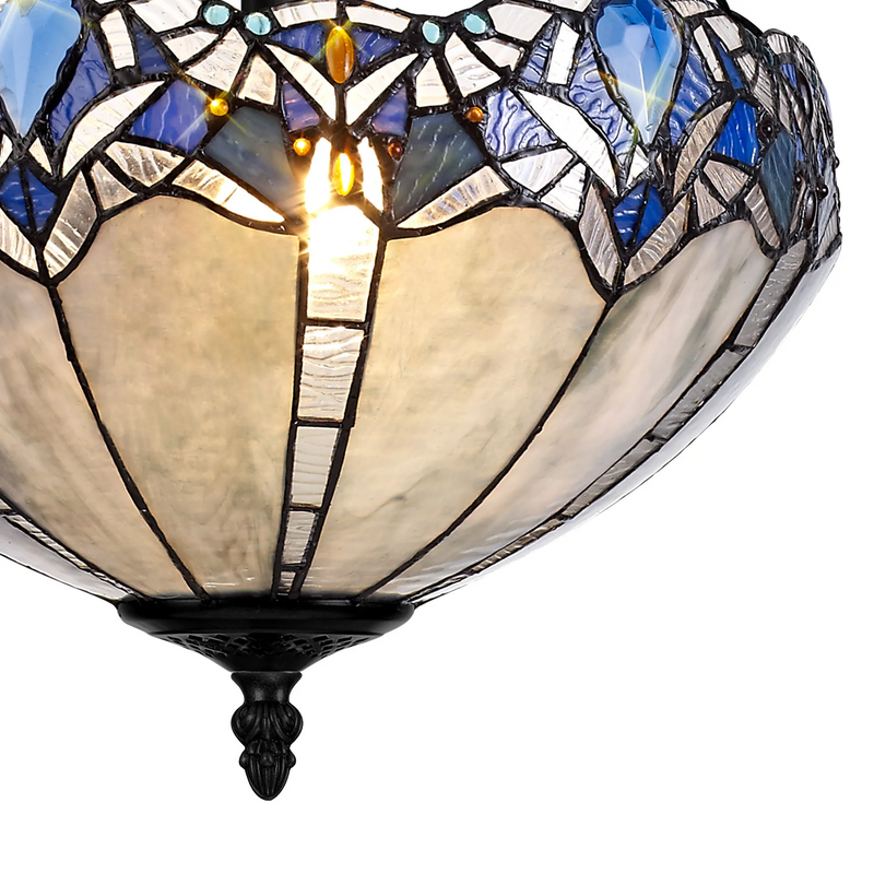 Regal Lighting SL-1327/1 3 Light 40cm Tiffany Uplighter Semi Flush Blue/Clear Crystal/Black