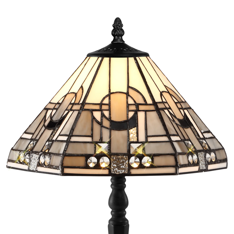 Regal Lighting SL-1470/BL 1 Light Octagonal Table Lamp E27 With 30cm Tiffany Shade, White/Grey/Black/Clear Crystal/Black