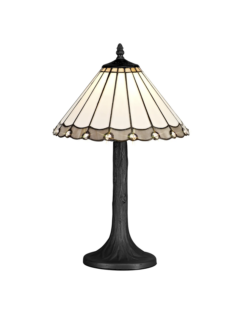 Regal Lighting SL-1159/1 1 Light Tree Like Table Lamp E27 With 30cm Tiffany Shade, Grey/Cream/Crystal/Black