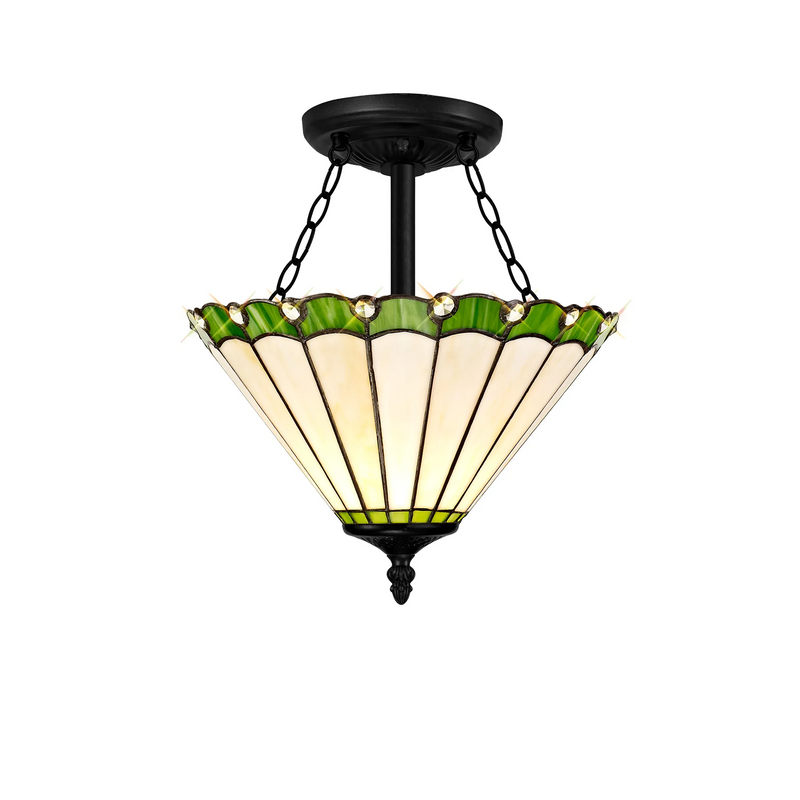 Regal Lighting SL-1240/1 3 Light 30cm Tiffany Uplighter Semi Flush Green/Cream/Crystal/Black