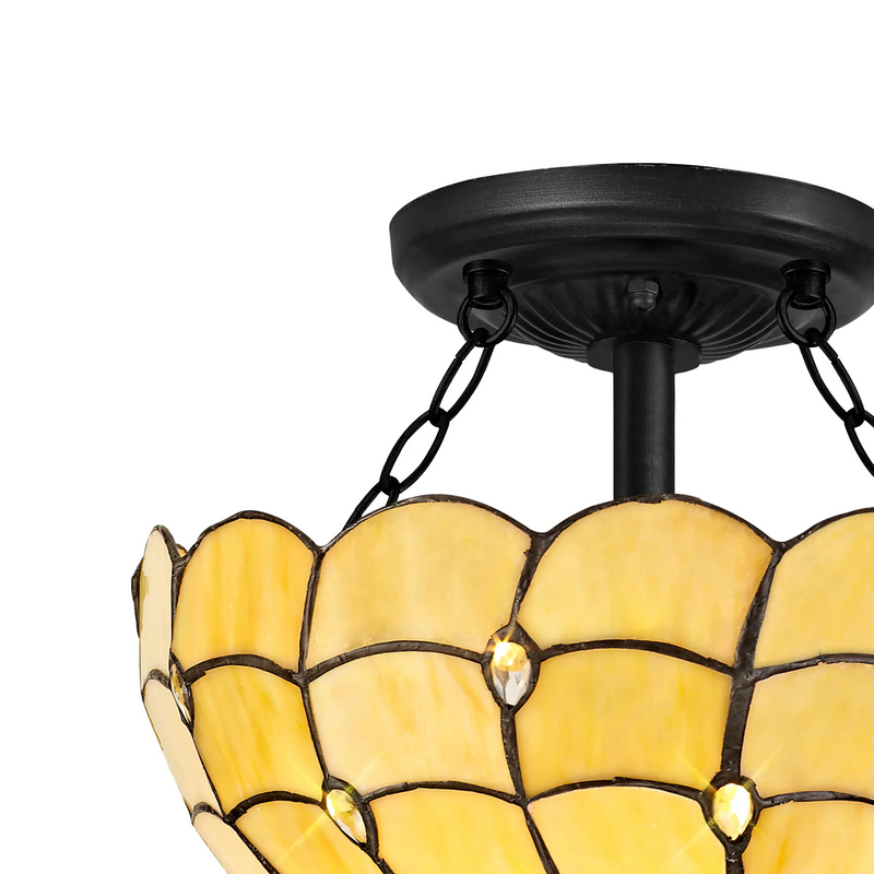 Regal Lighting SL-1443/1 2 Light 30cm Tiffany Uplighter Semi Flush Beige/Clear Crystal/Black