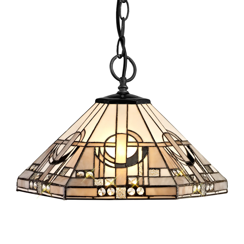 Regal Lighting SL-1456/BL 3 Light Downlighter Pendant E27 With 40cm Tiffany Shade, White/Grey/Black/Clear Crystal/Black