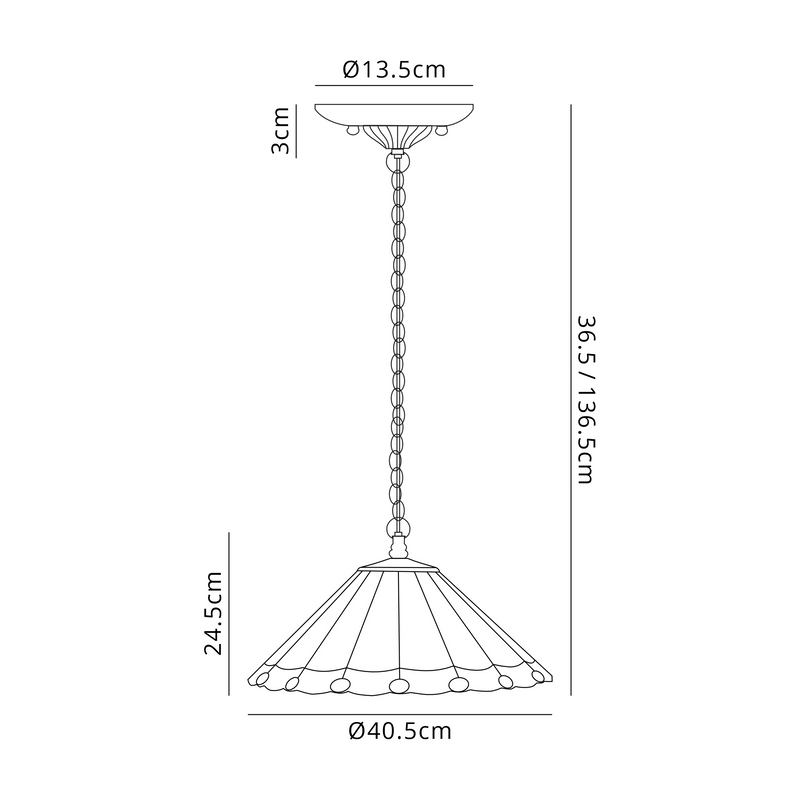 Regal Lighting SL-1145/1 2 Light 40.5cm 2 Light Downlighter Pendant E27 With 40cm Tiffany Shade, Grey/Cream/Crystal/Black