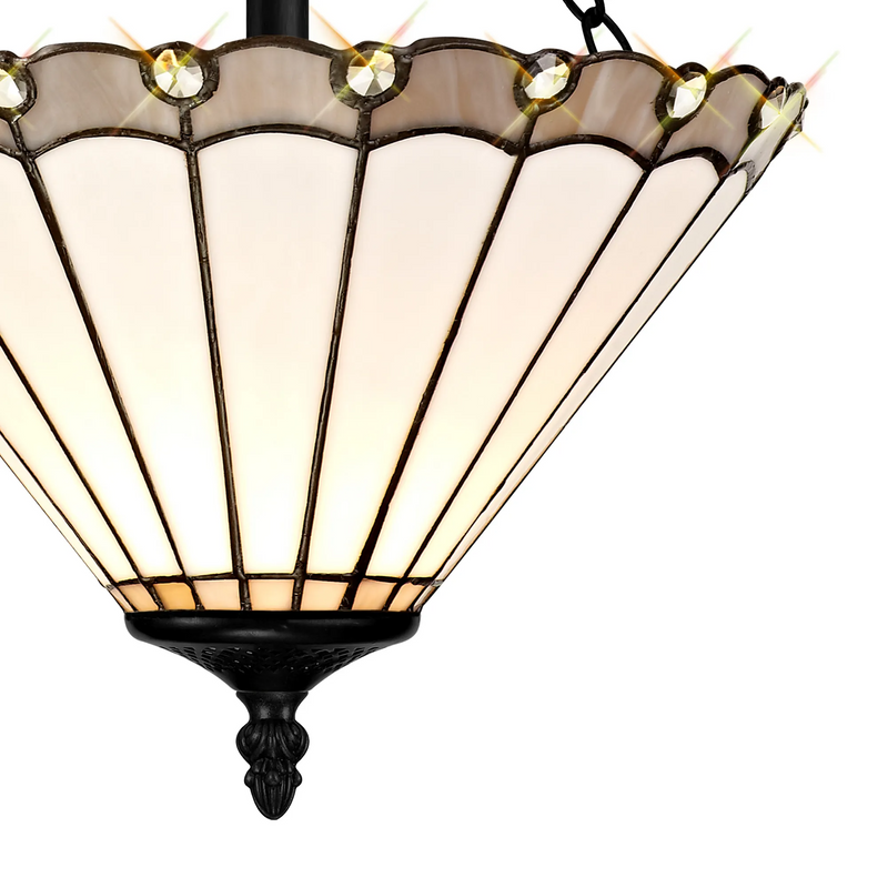 Regal Lighting SL-1152/1 3 Light Semi Flush E27 With 30cm Tiffany Shade, Grey/Cream/Crystal/Black