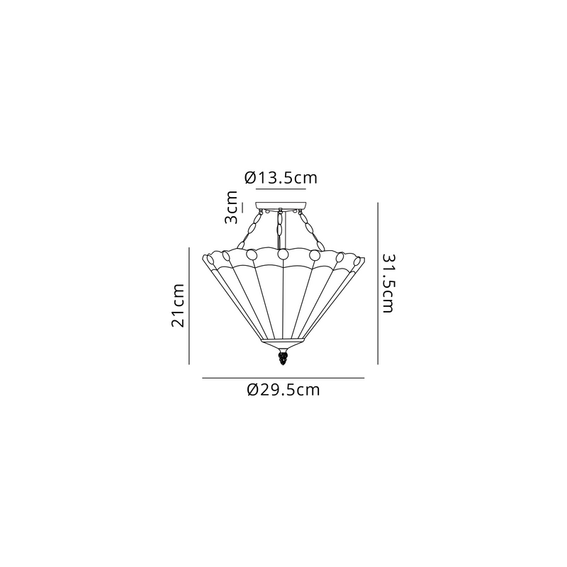 Regal Lighting SL-1197/1 2 Light Semi Flush E27 With 30cm Tiffany Shade, Red/Cream/Crystal/Black