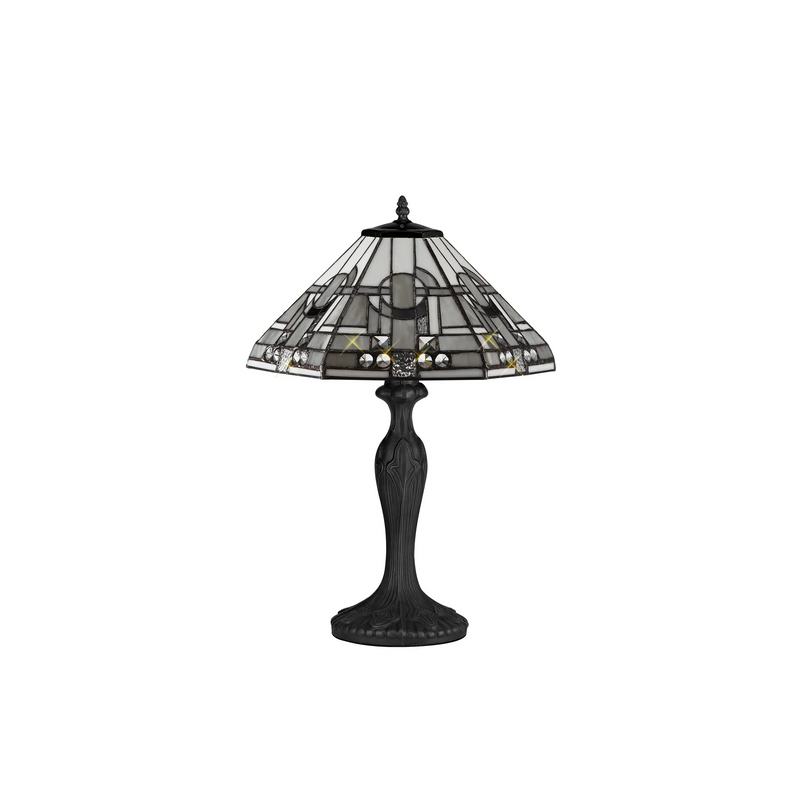 Regal Lighting SL-1460/BL 2 Light Curved Table Lamp E27 With 40cm Tiffany Shade, White/Grey/Black/Clear Crystal/Black