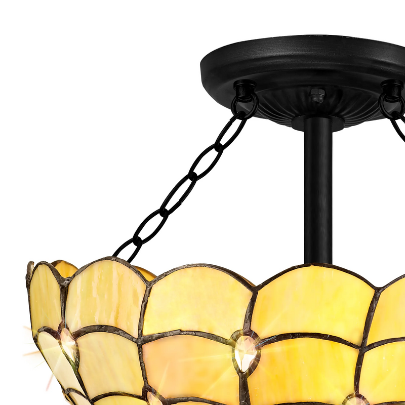 Regal Lighting SL-1433/1 3 Light 40cm Tiffany Uplighter Semi Flush Beige/Clear Crystal/Black