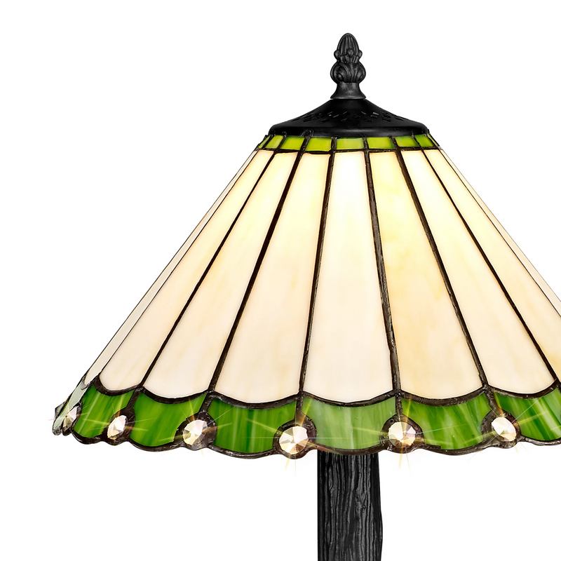 Regal Lighting SL-1247-1 1 Light Tree Tiffany Table Lamp 30cm Green And Cream With Clear Crystal Shade