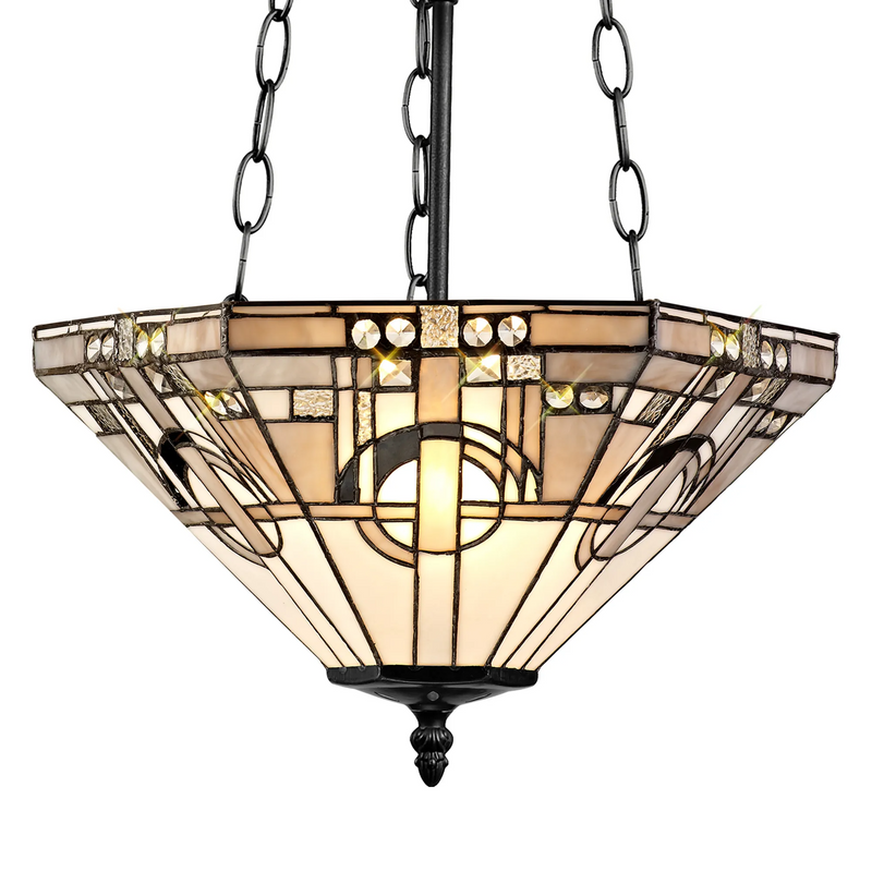 Regal Lighting SL-1454/BL 3 Light Uplighter Pendant E27 With 40cm Tiffany Shade, White/Grey/Black/Clear Crystal/Black