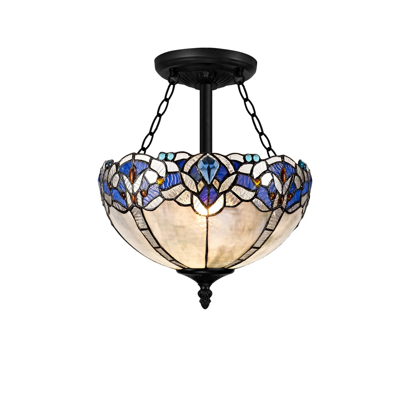 Regal Lighting SL-1336/1 3 Light 30cm Tiffany Uplighter Semi Flush Blue/Clear Crystal/Black