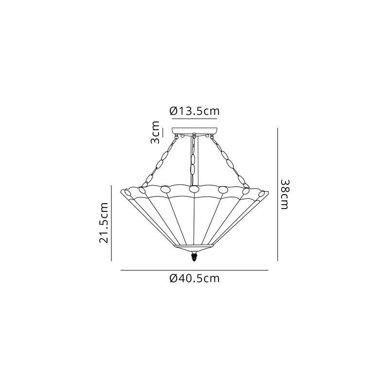 Regal Lighting SL-1143/1 40.5cm 3 Light Semi Flush E27 With 40cm Tiffany Shade, Grey/Cream/Crystal/Black