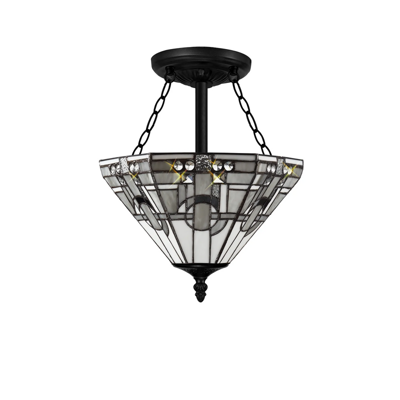 Regal Lighting SL-1464/1 3 Light 30cm Tiffany Uplighter Semi Flush White/Grey/Black/Clear Crystal/Black