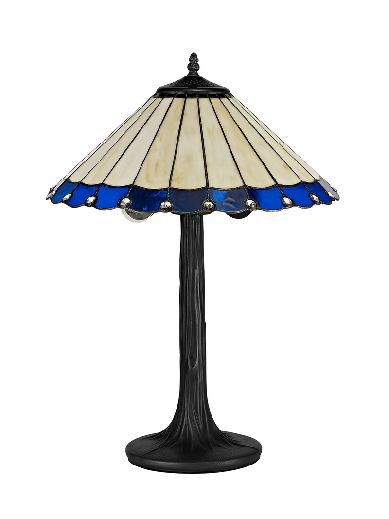Regal Lighting SL-1171/1 2 Light Tree Like Table Lamp E27 With 40cm Tiffany Shade, Blue/Cream/Crystal/Black