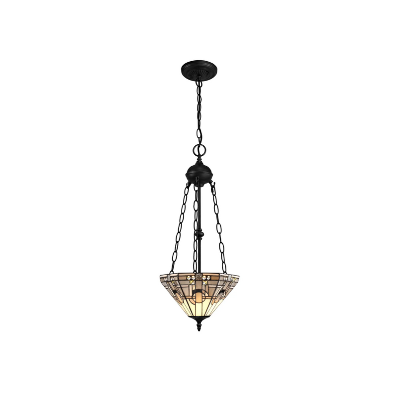 Regal Lighting SL-1463/BL 2 Light Uplighter Pendant E27 With 30cm Tiffany Shade, White/Grey/Black/Clear Crystal/Black