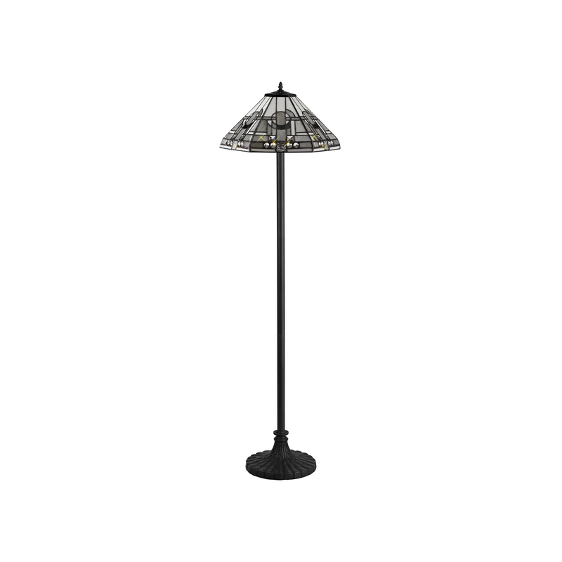 Regal Lighting SL-1451/BL 2 Light Stepped Design Floor Lamp E27 With 40cm Tiffany Shade, White/Grey/Black/Clear Crystal/Black