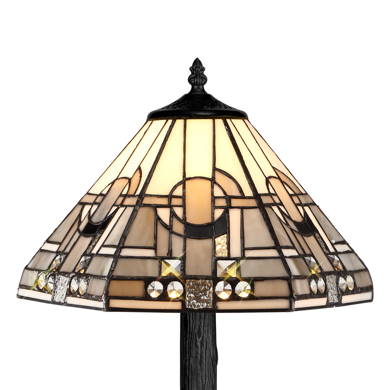 Regal Lighting SL-1471/BL 1 Light Tree Like Table Lamp E27 With 30cm Tiffany Shade, White/Grey/Black/Clear Crystal/Black