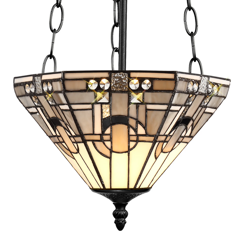 Regal Lighting SL-1462/BL 3 Light Uplighter Pendant E27 With 30cm Tiffany Shade, White/Grey/Black/Clear Crystal/Black
