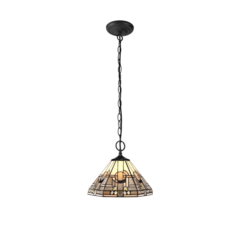 Regal Lighting SL-1467/BL 2 Light Downlighter Pendant E27 With 30cm Tiffany Shade, White/Grey/Black/Clear Crystal/Black