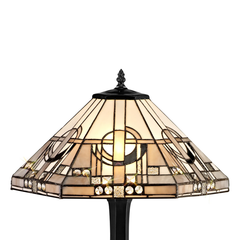 Regal Lighting SL-1459/BL 2 Light Octagonal Table Lamp E27 With 40cm Tiffany Shade, White/Grey/Black/Clear Crystal/Black