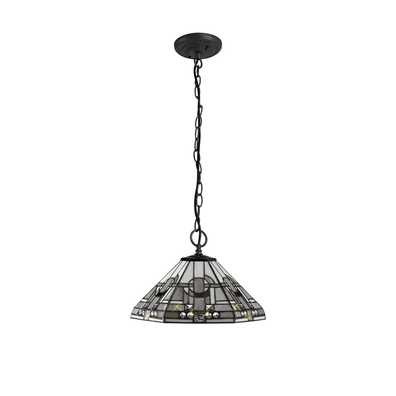 Regal Lighting SL-1456/BL 3 Light Downlighter Pendant E27 With 40cm Tiffany Shade, White/Grey/Black/Clear Crystal/Black