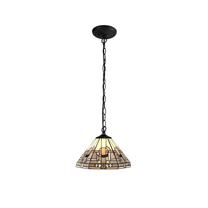 Regal Lighting SL-1468/BL 1 Light Downlighter Pendant E27 With 30cm Tiffany Shade, White/Grey/Black/Clear Crystal/Black