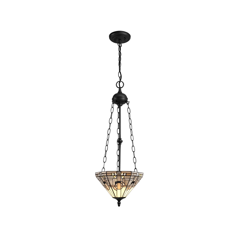 Regal Lighting SL-1462/BL 3 Light Uplighter Pendant E27 With 30cm Tiffany Shade, White/Grey/Black/Clear Crystal/Black