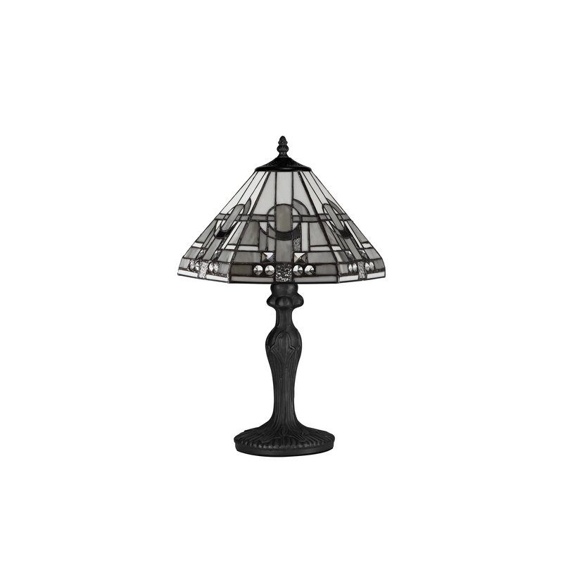 Regal Lighting SL-1459/BL 1 Light Curved Table Lamp E27 With 30cm Tiffany Shade, White/Grey/Black/Clear Crystal/Black