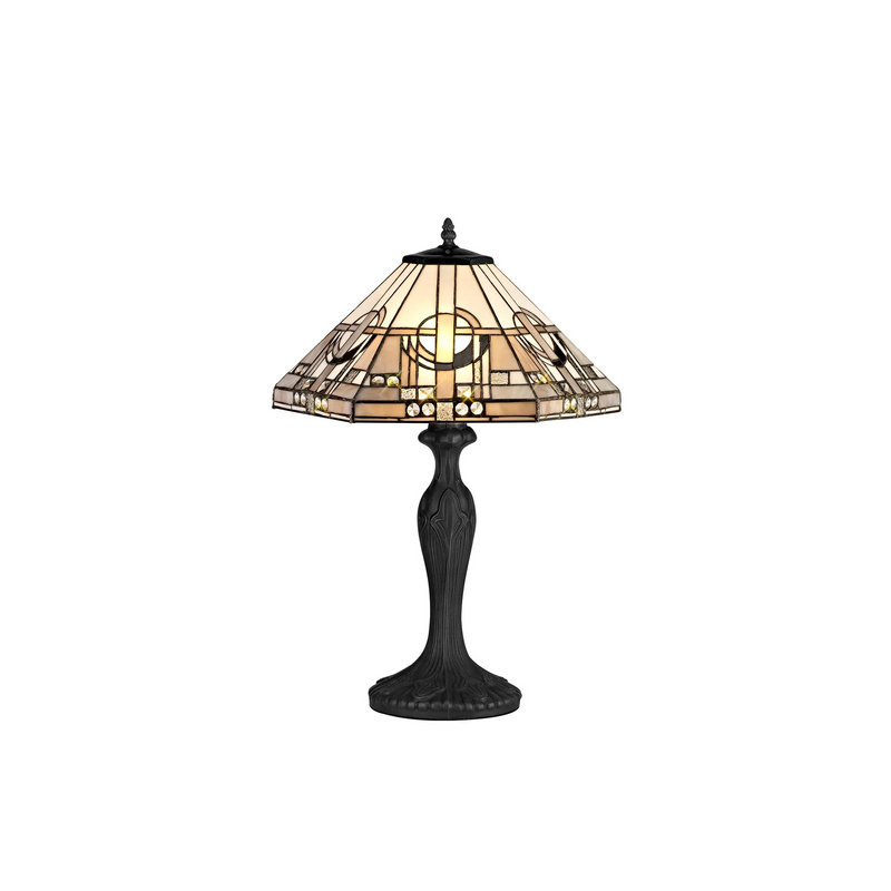 Regal Lighting SL-1460/BL 2 Light Curved Table Lamp E27 With 40cm Tiffany Shade, White/Grey/Black/Clear Crystal/Black