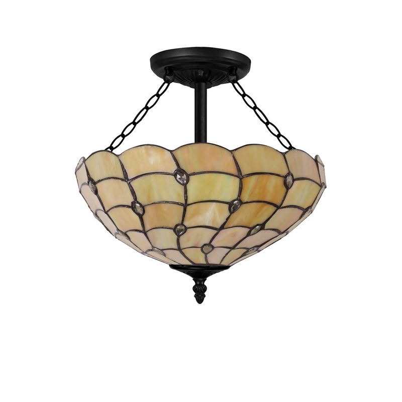 Regal Lighting SL-1433/1 3 Light 40cm Tiffany Uplighter Semi Flush Beige/Clear Crystal/Black