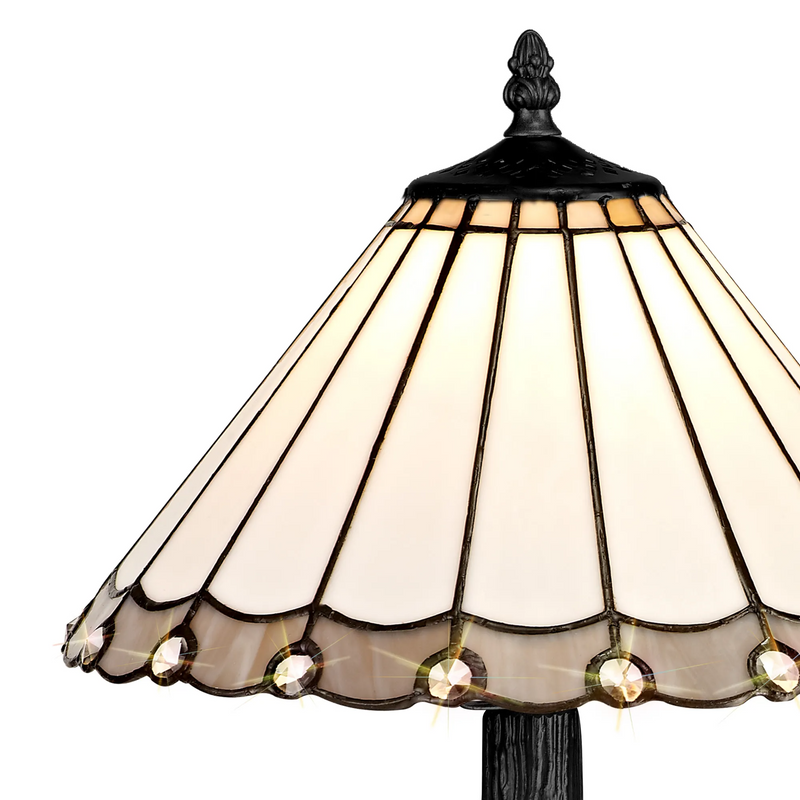 Regal Lighting SL-1159/1 1 Light Tree Like Table Lamp E27 With 30cm Tiffany Shade, Grey/Cream/Crystal/Black