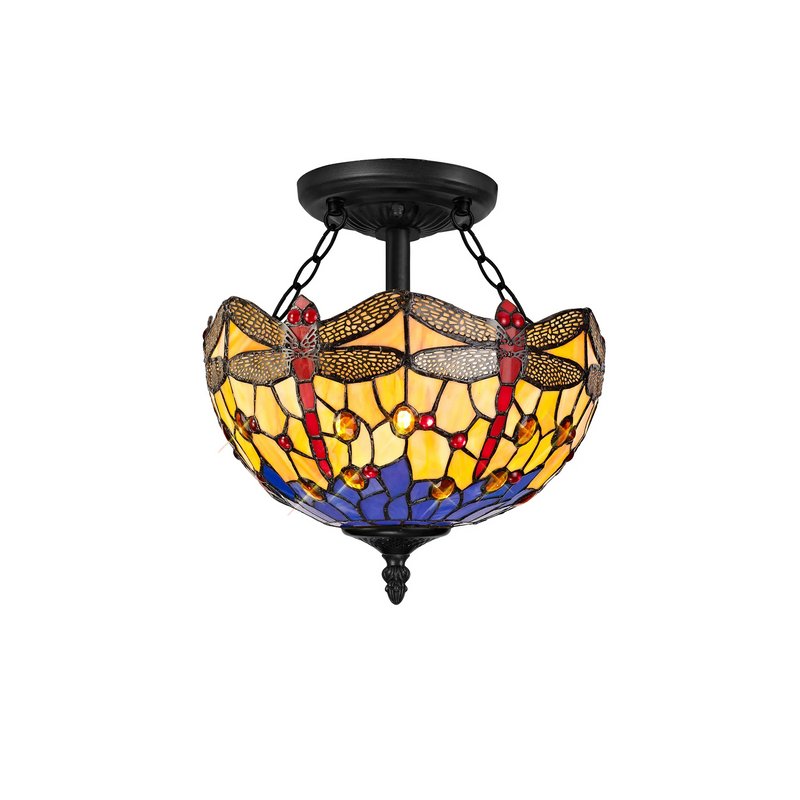 Regal Lighting SL-1414/1 2 Light 30cm Tiffany Uplighter Semi Flush Blue/Orange/Crystal/Black