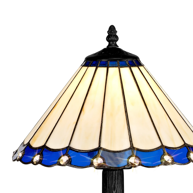 Regal Lighting SL-1181/1 1 Light Tree Like Table Lamp E27 With 30cm Tiffany Shade, Blue/Cream/Crystal/Black