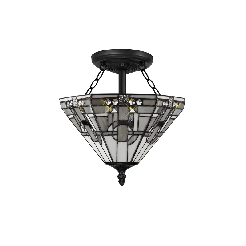 Regal Lighting SL-1465/1 2 Light 40cm Tiffany Uplighter Semi Flush White/Grey/Black/Clear Crystal/Black
