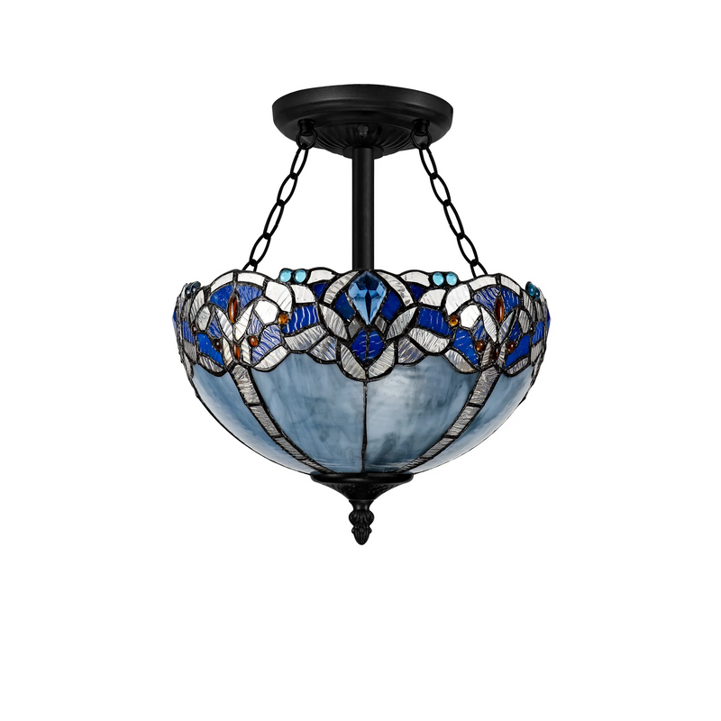 Regal Lighting SL-1336/1 3 Light 30cm Tiffany Uplighter Semi Flush Blue/Clear Crystal/Black