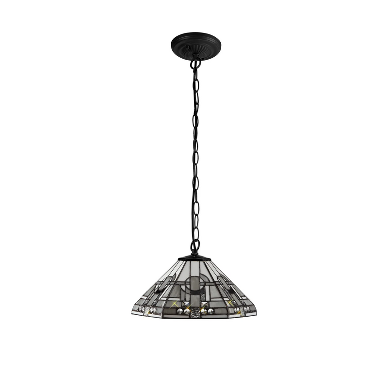 Regal Lighting SL-1458/BL 1 Light Downlighter Pendant E27 With 40cm Tiffany Shade, White/Grey/Black/Clear Crystal/Black