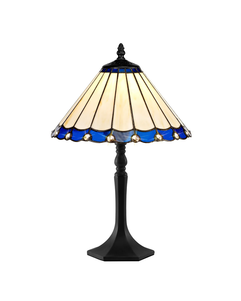 Regal Lighting SL-1179/1 1 Light Octagonal Tiffany Table Lamp 30cm Blue And Cream With Clear Crystal Shade (Copy)