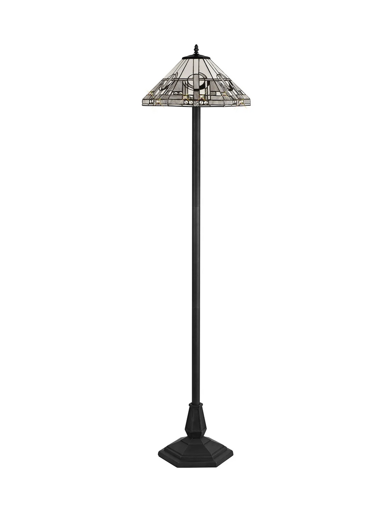 Regal Lighting SL-1453/BL 2 Light Octagonal Floor Lamp E27 With 40cm Tiffany Shade, White/Grey/Black/Clear Crystal/Black
