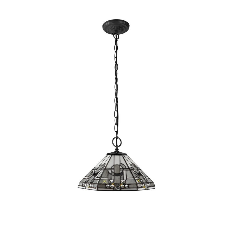 Regal Lighting SL-1457/BL 2 Light Downlighter Pendant E27 With 40cm Tiffany Shade, White/Grey/Black/Clear Crystal/Black