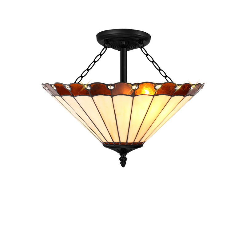 Regal Lighting SL-1209/1 40.5cm 3 Light Semi Flush E27 With 40cm Tiffany Shade, Amber/Cream/Crystal/Black