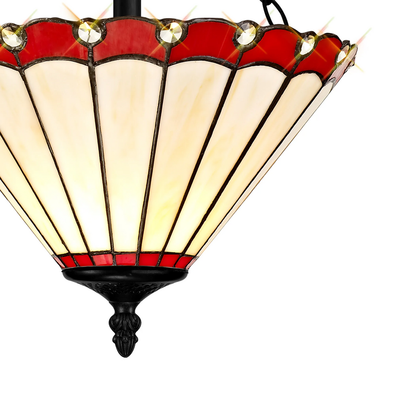 Regal Lighting SL-1196/1 3 Light Semi Flush E27 With 30cm Tiffany Shade, Red/Cream/Crystal/Black